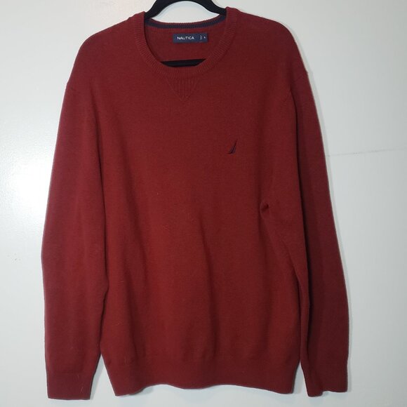 VINTAGE Men's Nautica Sweater XL Maroon Pullover 90s Cotton blend - Picture 1 of 3